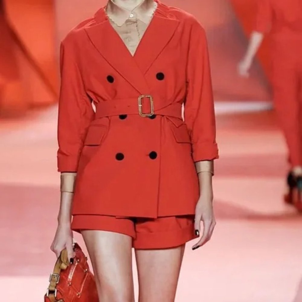 3.1 Phillip Lim Gathered Neck Double-Breasted Coat Crimson color